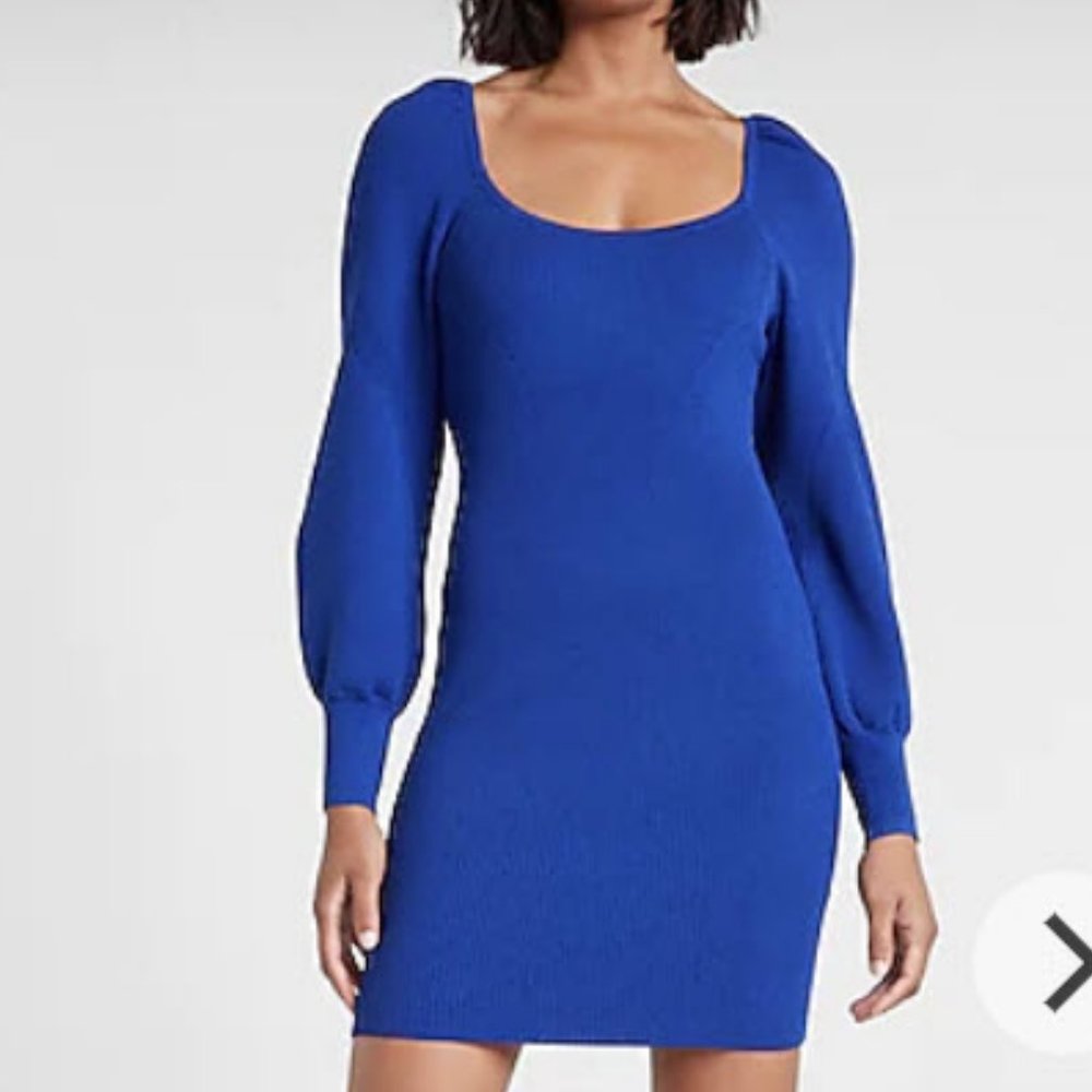 NWT Express Puff Sleeve Blue Sweater Dress - Size M